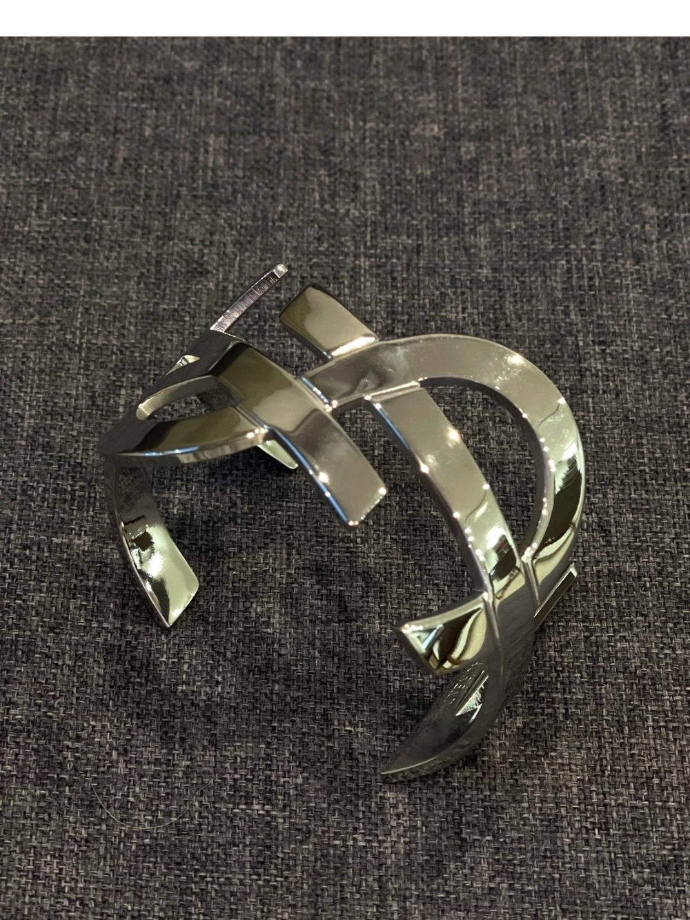 YSL Saint Laurent Silver Metal Open Cuff Bracelet Authentic